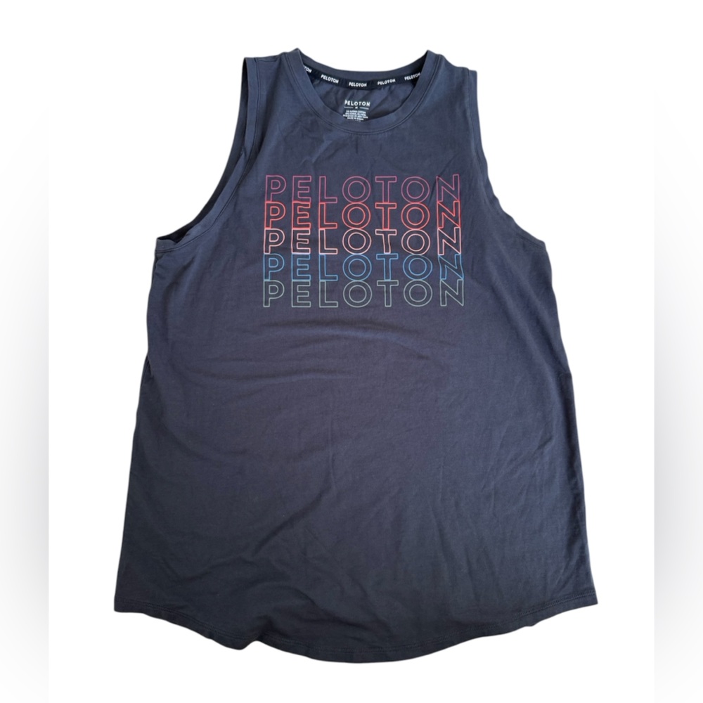 Peloton Womens Medium Activewear Muscle Tank Sleeveless Rainbow Spellout Gray